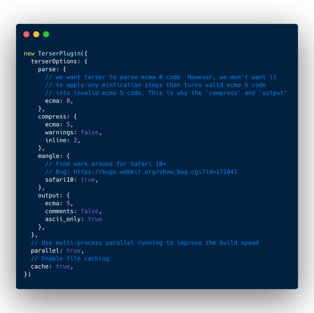 Terser webpack plugin basic configuration