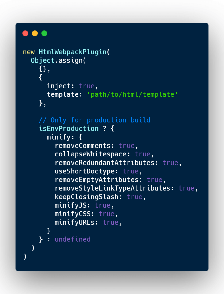 Mnify HTML webpack plugin only for production
