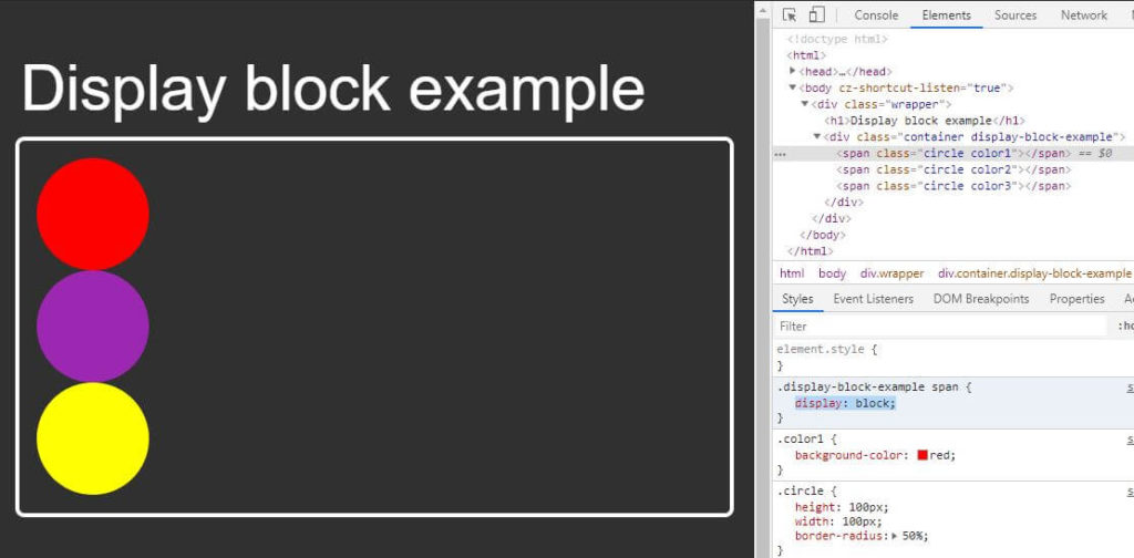 Display block output example