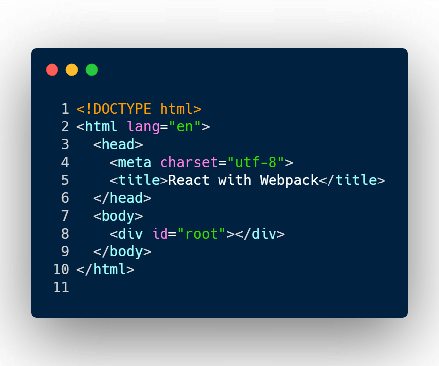 HTML file for React project.