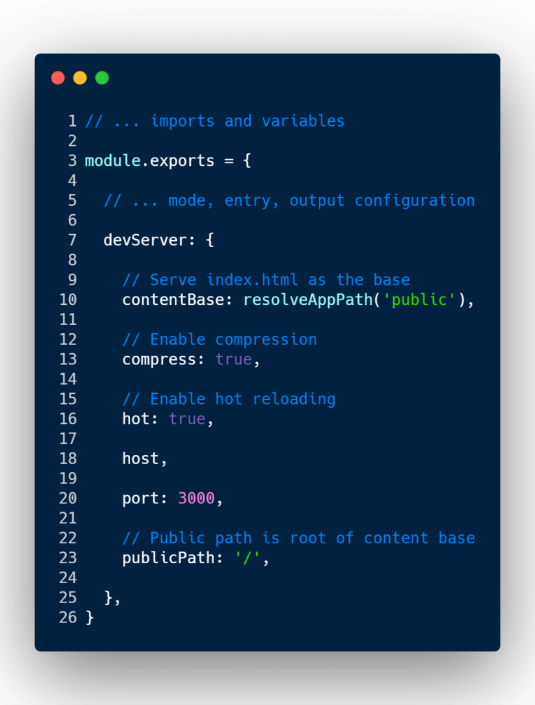 Webpack dev server configuration with hot reloading