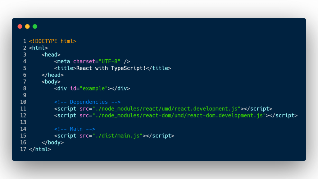 Shell HTML loading TypeScript bundle file.