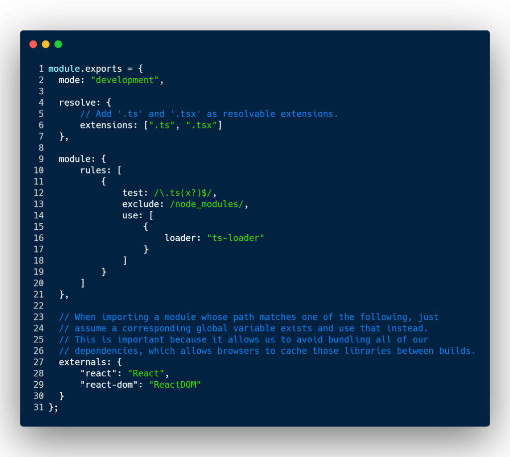 Configuring Webpack to resolve TypeScript file extensions, and adding ts-loader module to Webpack.