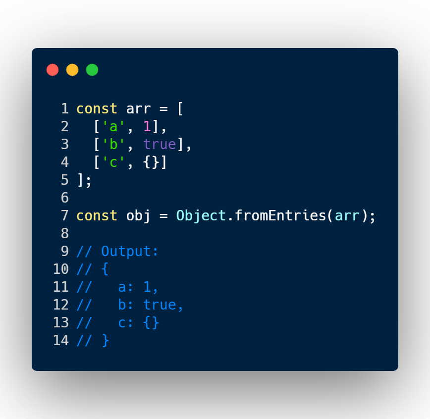 Convert Array key value to an object with fromEntries()