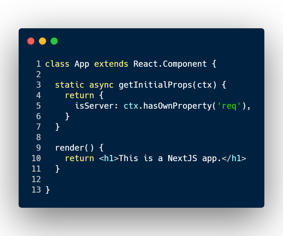 access getInitialProps() in NextJS with a React class component style