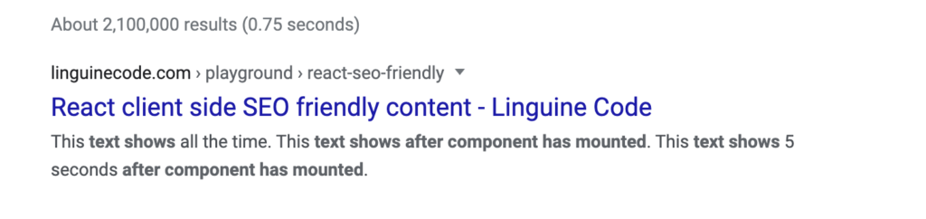 React client side SEO friendly page index result